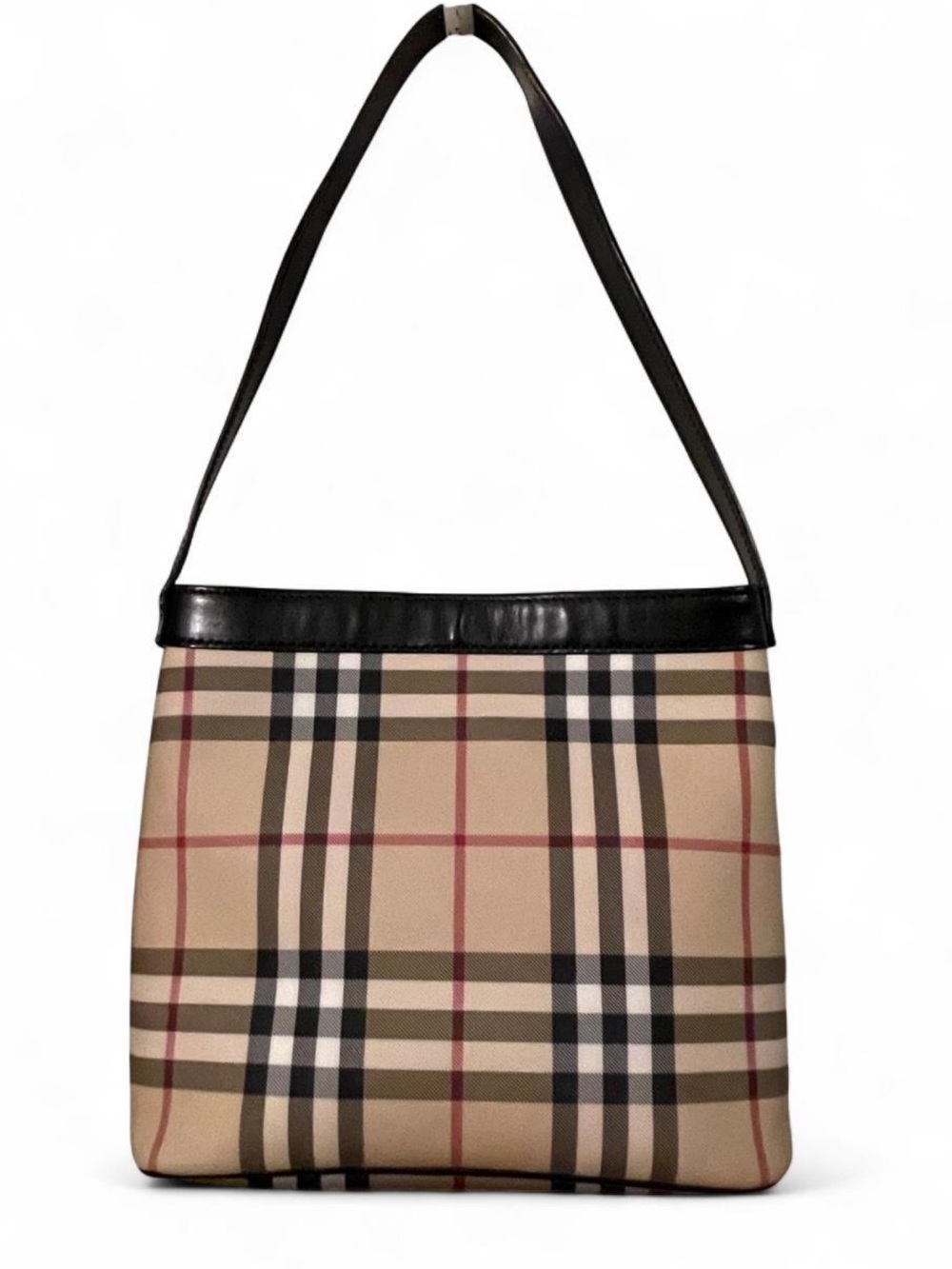 Burberry Beige Plaid Shoulder Bag with Black Trim